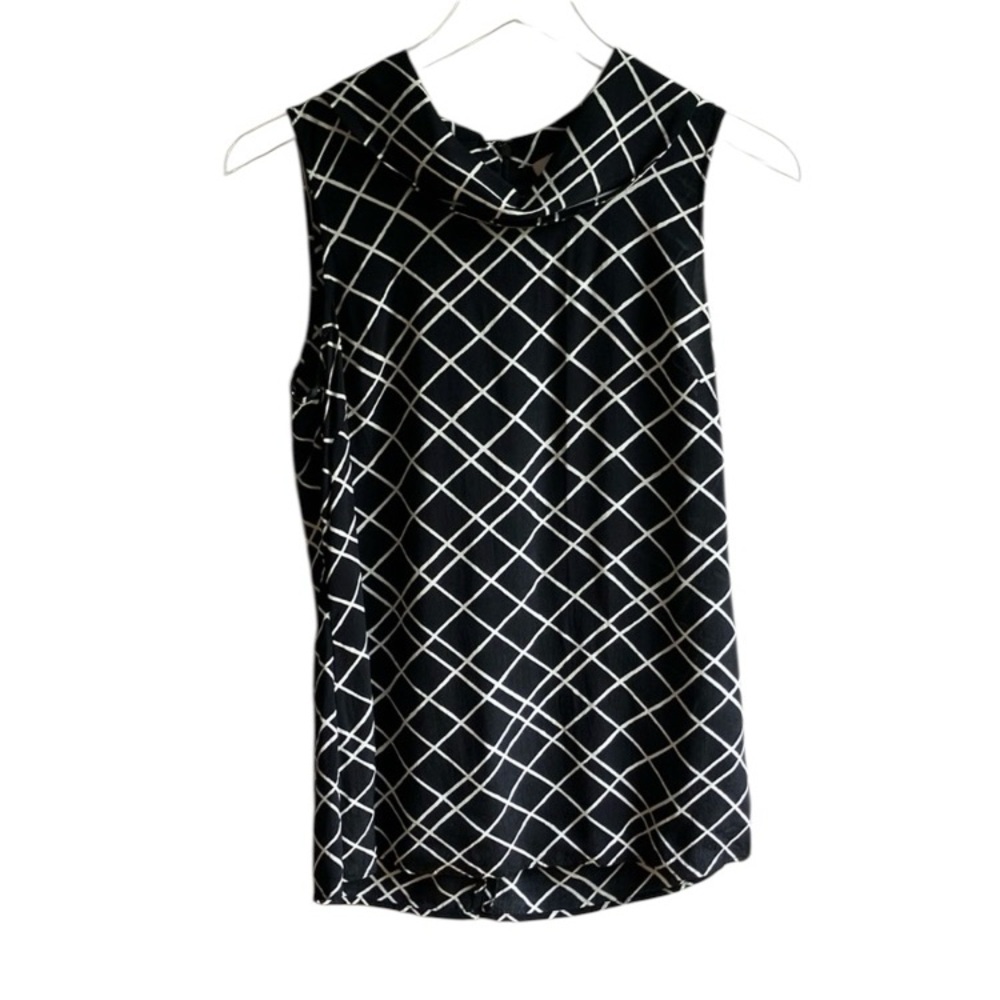 Banana Republic Peter Pan Collar Sleeveless Blouse Size 4 Black White Office Top